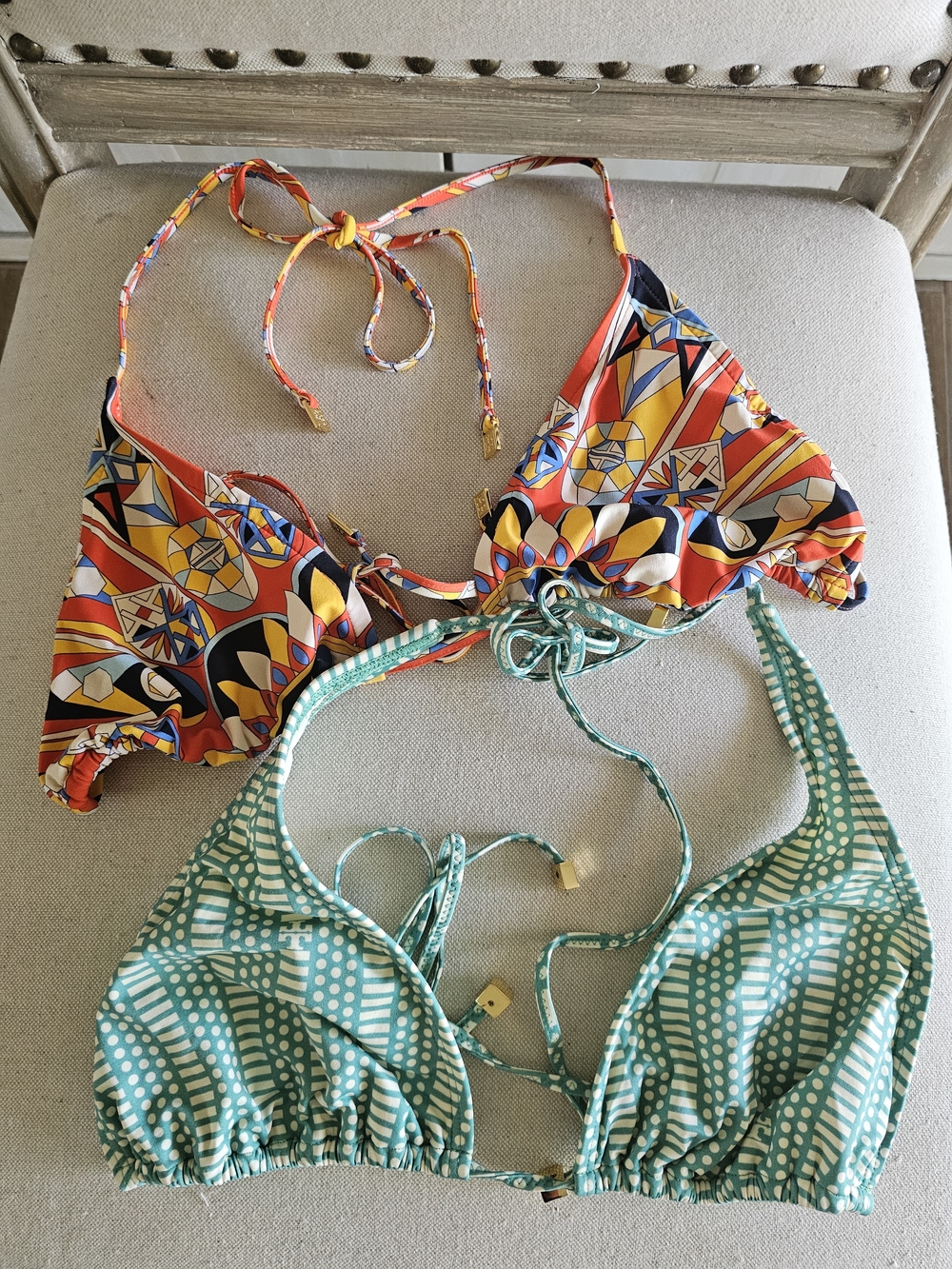 Tory Burch Colorful Patterned Triangle Bikini Tops - Multicolor & Teal